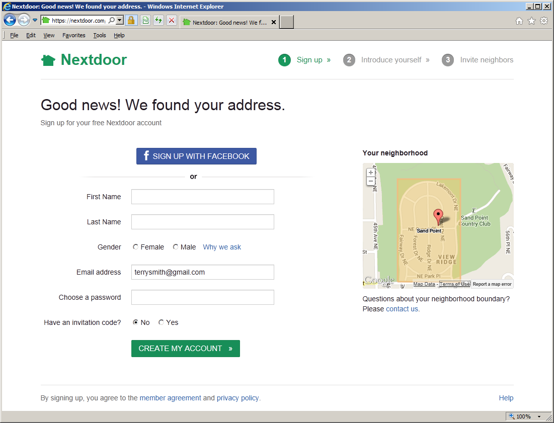 Sign Up page