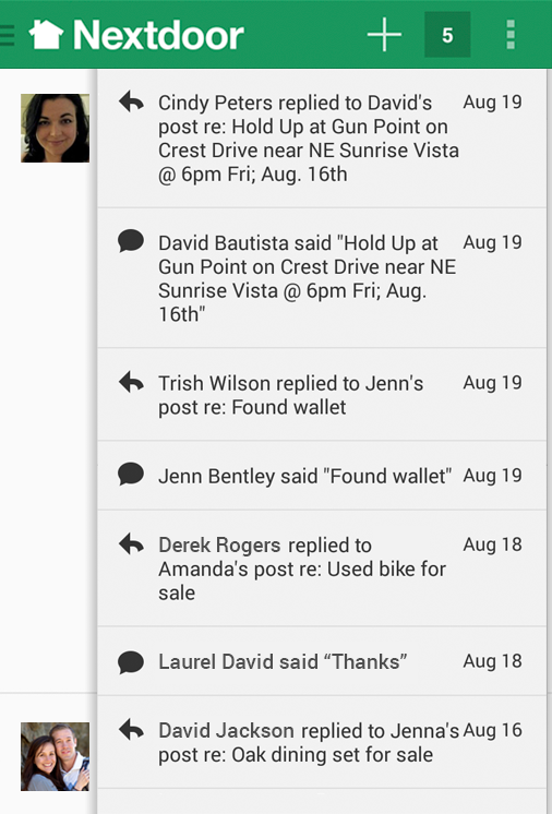 Notifications list